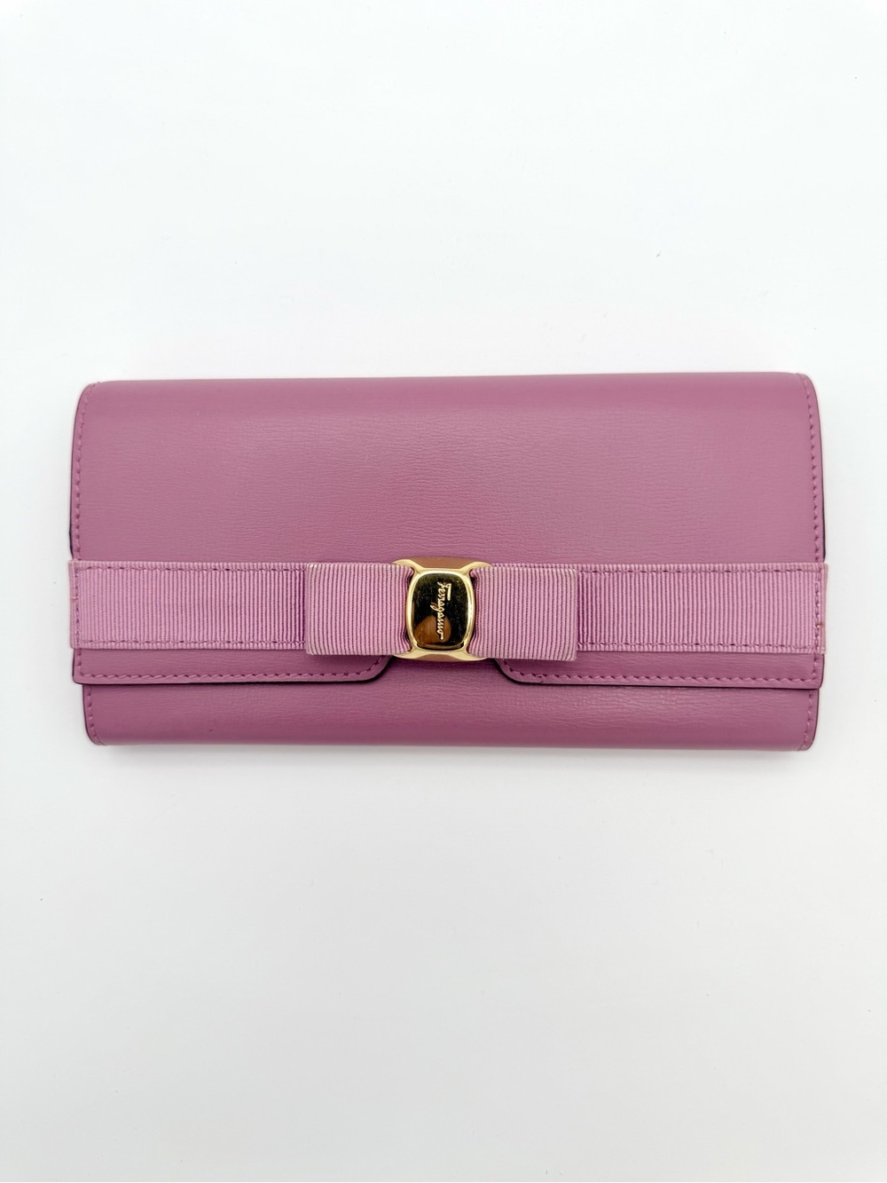 Salvatore Ferragamo Pink Vara Bow Leather Continental Wallet - with COA